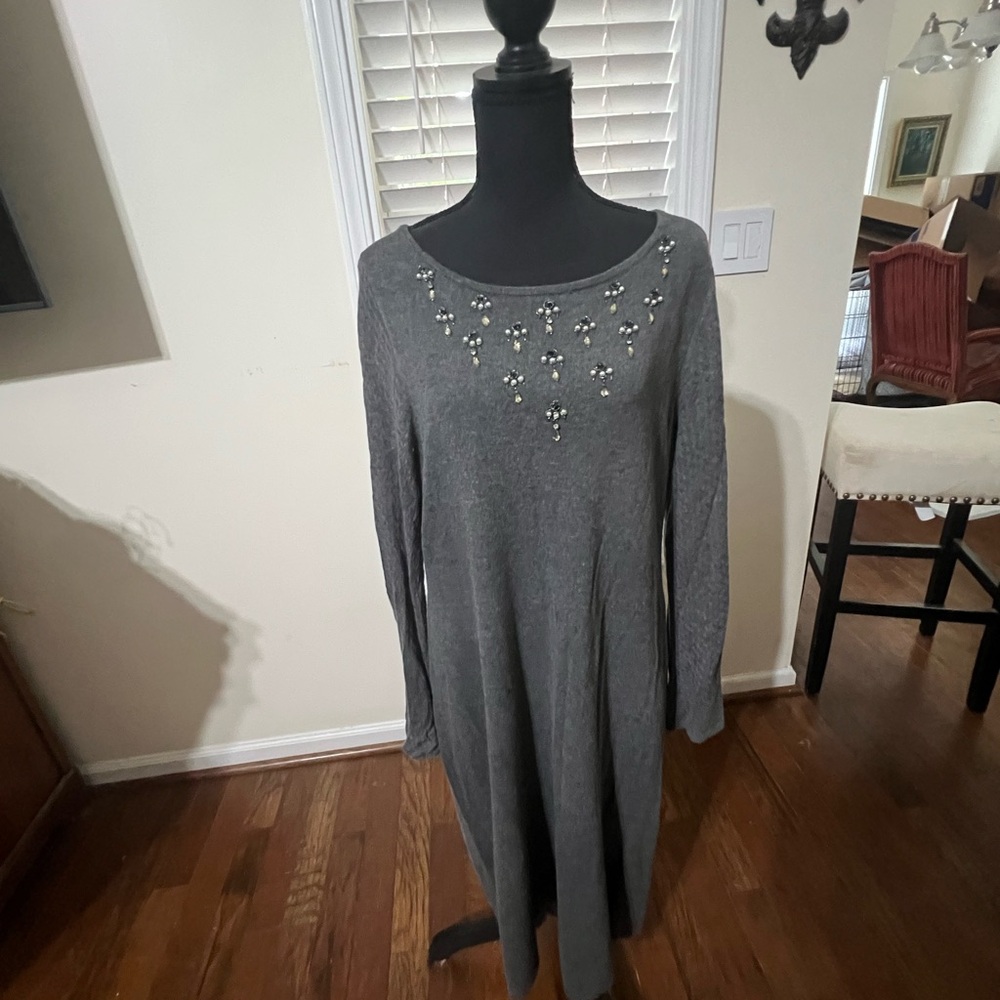 Ann Taylor Elegant Long Sleeve Dress with Beaded Accents